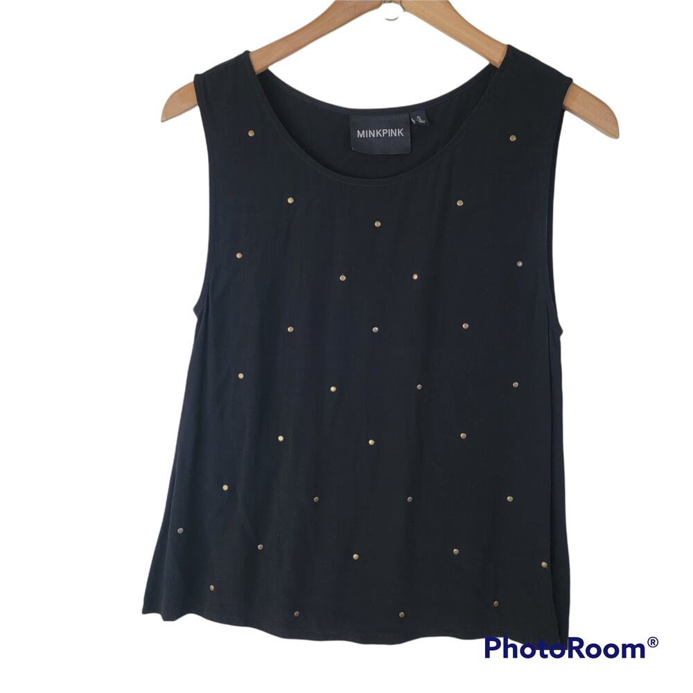Mink Pink Womens Edgy Black Tank Brass Embellishments Festival Rocker Size Small